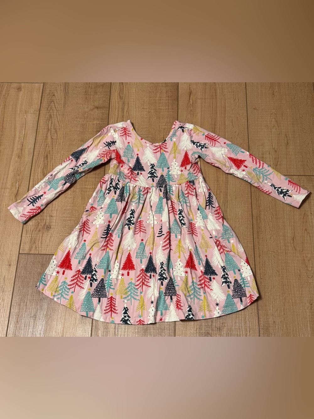 Hanna Andersson Girls 6-7 Pink Christmas Tree Holiday Dress 120 New condition